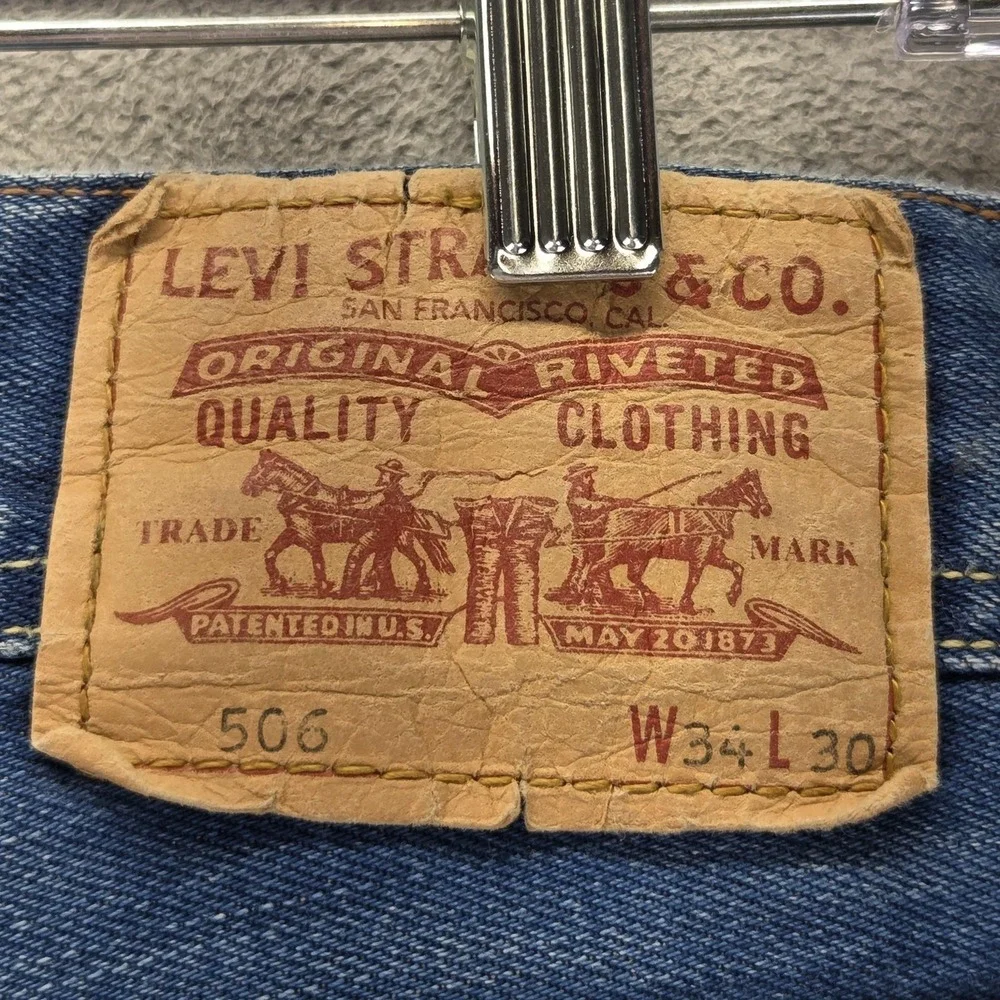 Vintage Levis 506 Jeans Mens Blue Standard Engineered Flap Pockets Fits 32x28